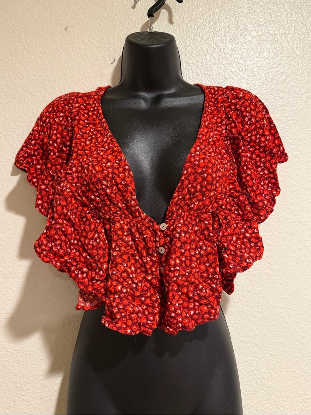 Forever 21 Red Floral Ruffle Crop Top